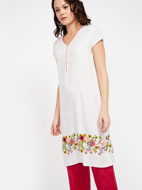 

Melange by Lifestyle Women White Printed Straight Kurta