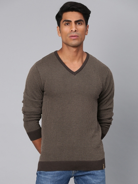 

Peter England Men Brown Self Design Sweater