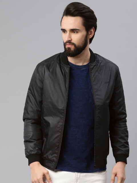 

Peter England Men Black Solid Bomber Jacket