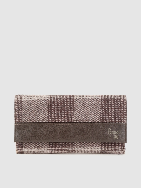 

Baggit Women Brown & Beige Checked Three Fold Wallet