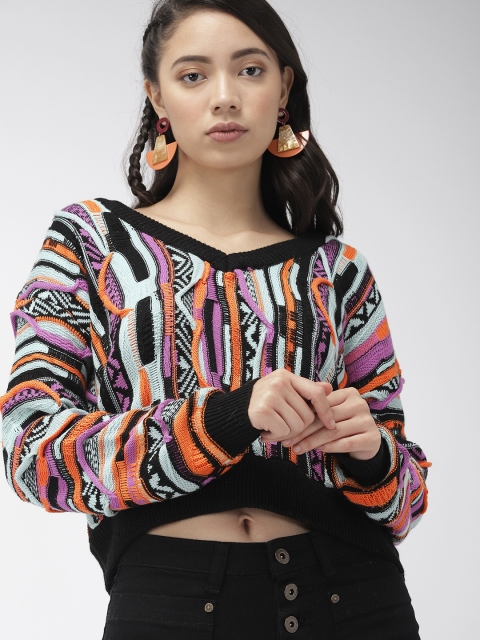 

FOREVER 21 Women Blue & Black Self Design Sweater