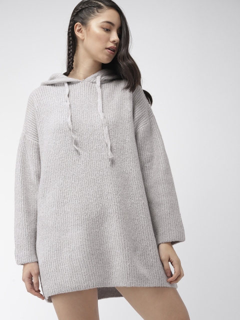 

FOREVER 21 Women Grey Hooded Sweater Dress