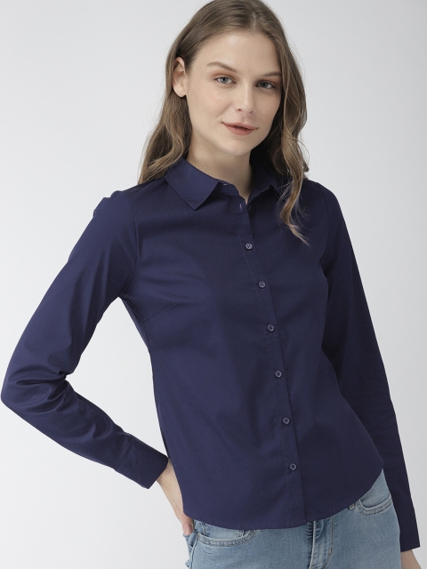

FOREVER 21 Women Navy Blue Regular Fit Solid Casual Shirt