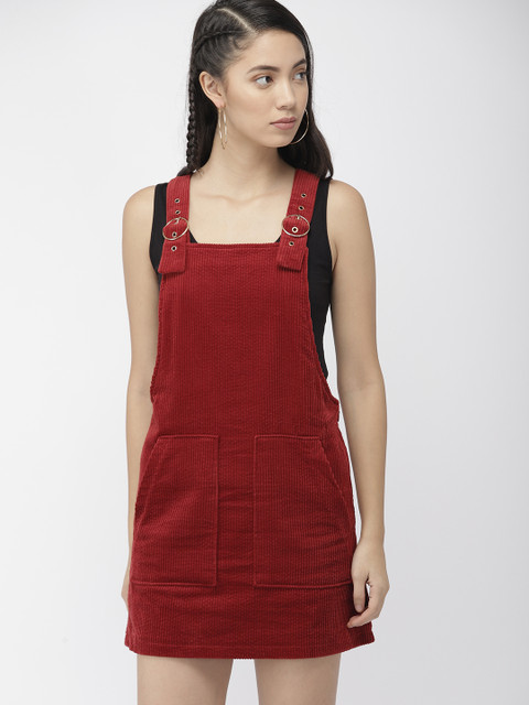 

FOREVER 21 Women Rust Brown Corduroy Pinafore Dress