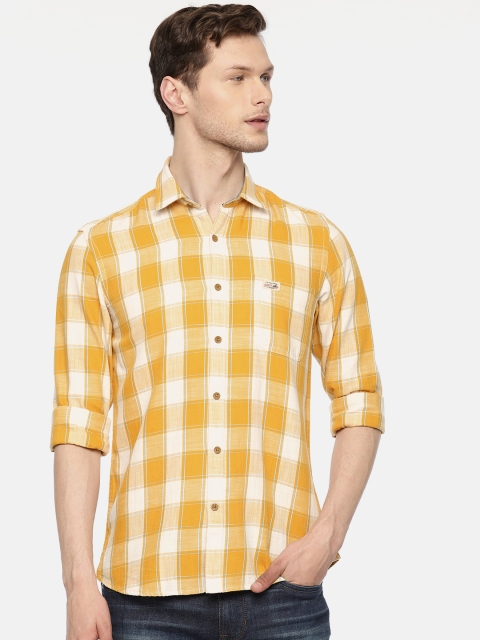 

U.S. Polo Assn. Denim Co. Men Yellow & White Checked Casual Shirt