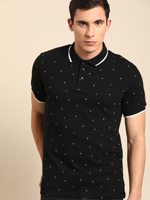 

ether Men Black Printed Polo Collar T-shirt