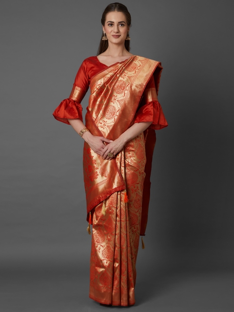 

Mitera Red Silk Blend Woven Design Kanjeevaram Saree