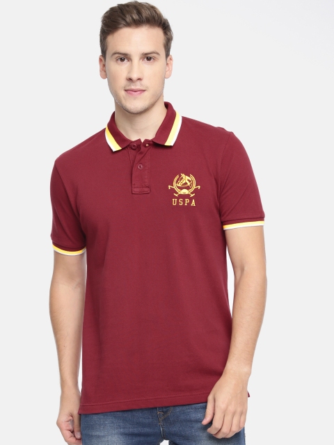 

U.S. Polo Assn. Men Red Yellow Solid Polo Collar Pure Cotton T-shirt