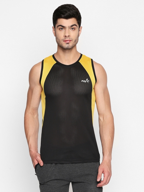 

FiTZ Men Black & Yellow Colourblocked Round Neck T-shirt