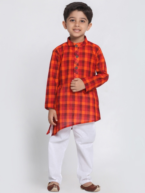 

VASTRAMAY Boys Red & White Checked Kurta with Churidar