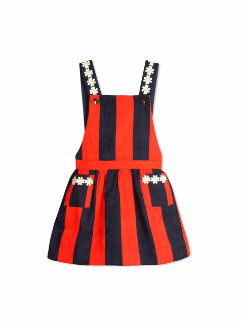 

Cherry Crumble Girls Red & Black Striped Straight Fit Dungarees