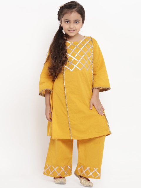 

Bitiya by Bhama Girls Mustard Yellow Gota Patti Kurta with Palazzos