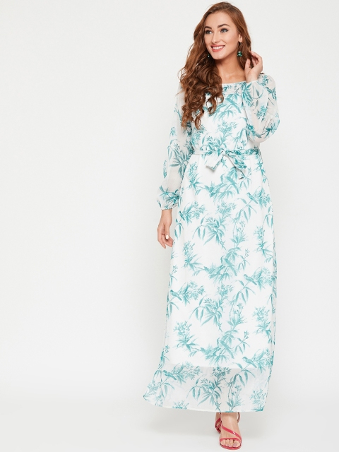 

RARE Women White & Green Floral Print Maxi Dress