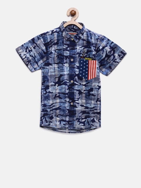 

Actuel Boys Blue & White Camouflage Printed Regular Fit Party Shirt