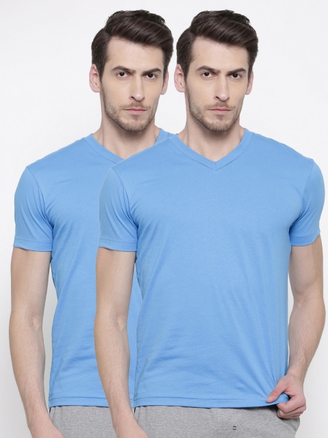 

Jockey Men Pack of 2 Blue Solid V-Neck T-shirt