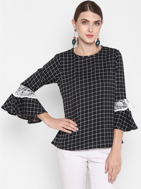 

Indietoga Women Black Checked A-Line Top