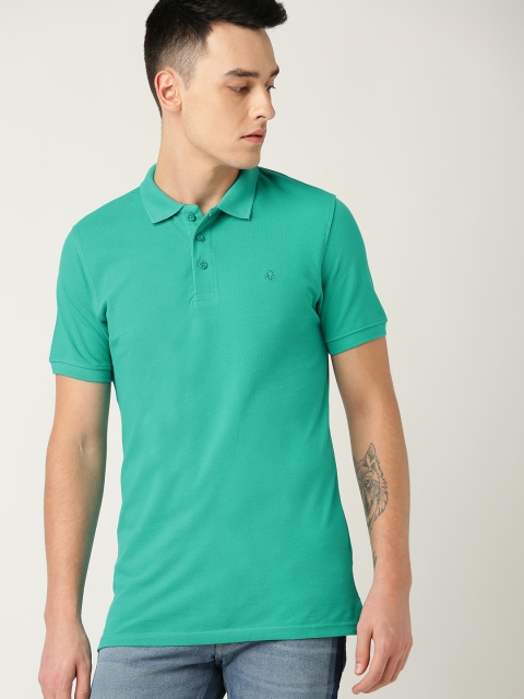 

United Colors of Benetton Men Sea Green Solid Polo Collar T-shirt