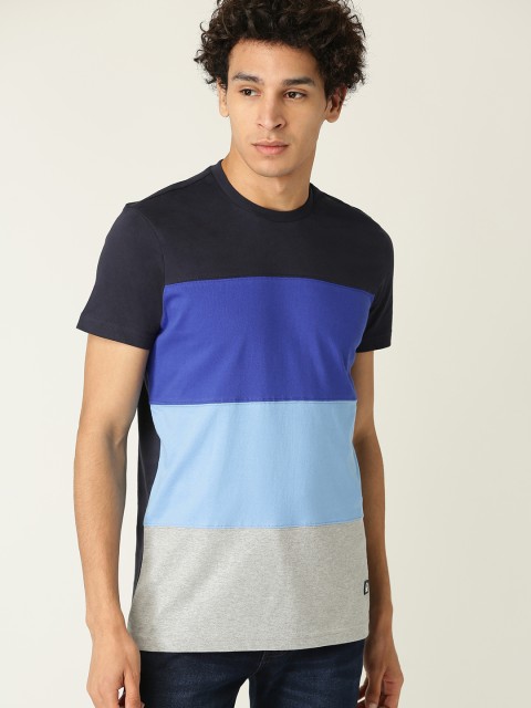 

United Colors of Benetton Men Blue & Grey Colourblocked Round Neck T-shirt