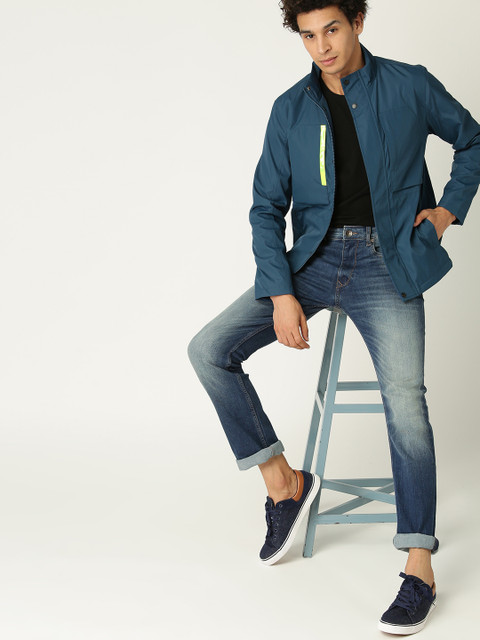 

United Colors of Benetton Men Teal Blue Solid Tailored Jacket