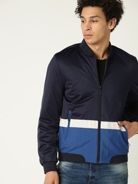 

United Colors of Benetton Men Navy Blue Colourblocked Bomber Jacket