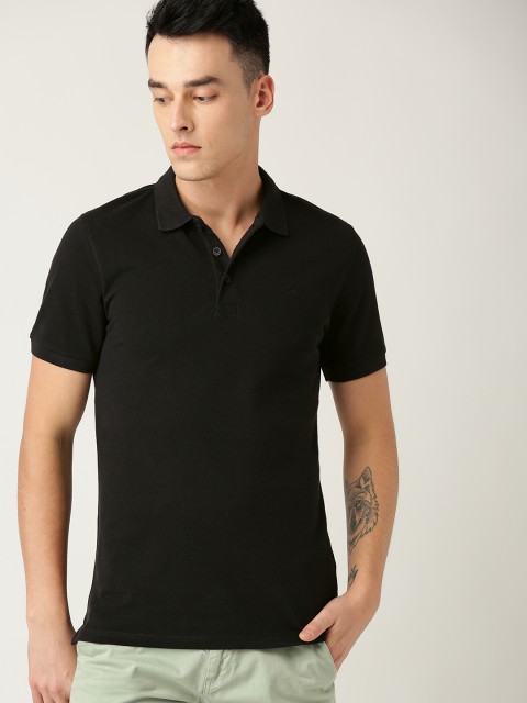 

United Colors of Benetton Men Black Solid Polo Collar T-shirt