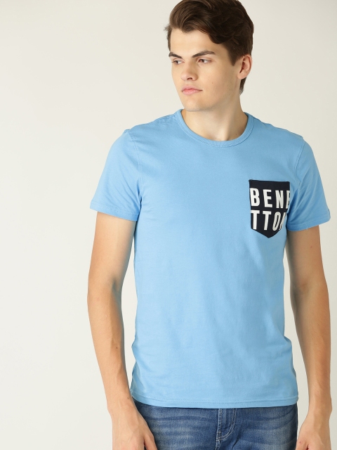 

United Colors of Benetton Men Blue Solid Round Neck T-shirt