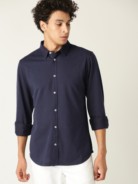 

United Colors of Benetton Men Navy Blue Slim Fit Solid Knitted Casual Shirt