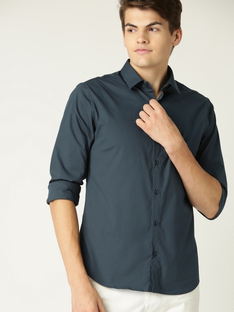 

United Colors of Benetton Men Navy Slim Fit Solid Casual Shirt, Navy blue