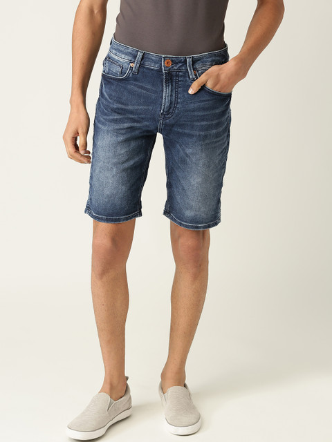 

United Colors of Benetton Men Navy Blue Washed Slim Fit Denim Shorts