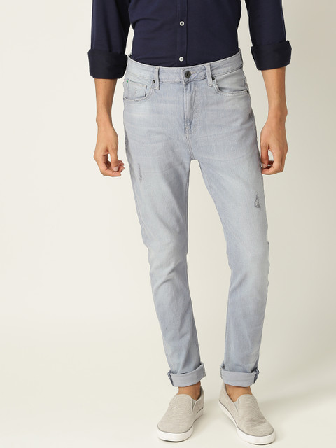 

United Colors of Benetton Men Blue Carrot Fit Mid-Rise Low Distressed Stretchable Jeans