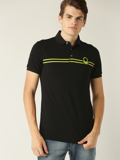 

United Colors of Benetton Men Black Solid Polo Collar T-shirt