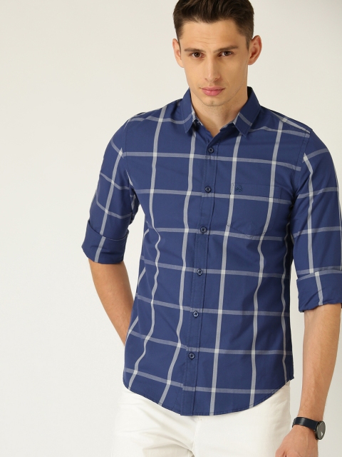 

United Colors of Benetton Men Navy Blue & White Regular Fit Checked Casual Shirt
