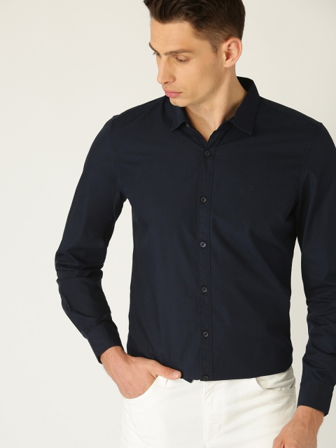 

United Colors of Benetton Men Navy Blue Regular Fit Solid Casual Shirt