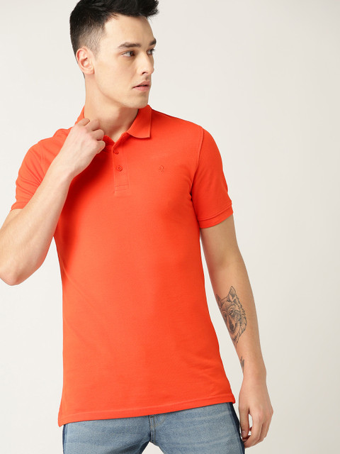 

United Colors of Benetton Men Orange Solid Polo Collar T-shirt