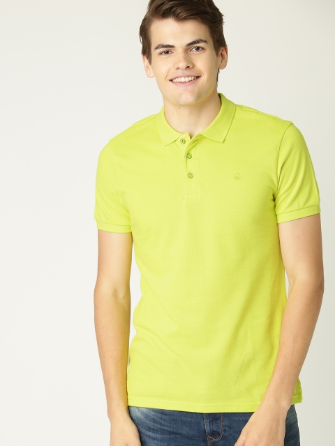 

United Colors of Benetton Men Lime Green Solid Polo Collar T-shirt