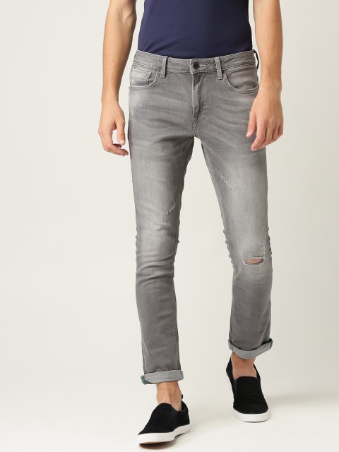 

United Colors of Benetton Men Grey Skinny Fit Mid-Rise Slash Knee Stretchable Jeans