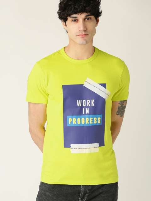 

United Colors of Benetton Men Lime Green & Blue Printed Round Neck T-shirt