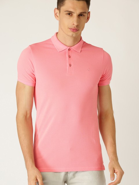 

United Colors of Benetton Men Pink Solid Polo Collar T-shirt
