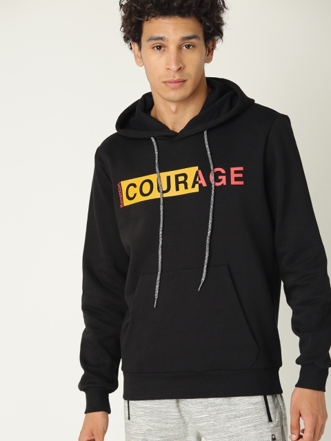 

United Colors of Benetton Men Black & Yellow Printed Hooded Sweatshirt