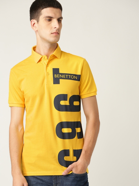 

United Colors of Benetton Men Yellow Printed Polo Collar T-shirt