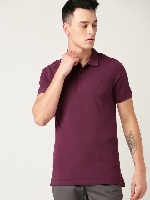 

United Colors of Benetton Men Burgundy Solid Polo Collar T-shirt