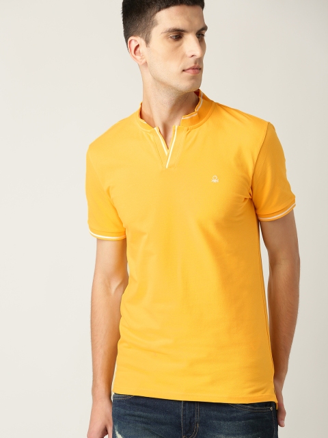 

United Colors of Benetton Men Yellow Solid Stand Collar T-shirt