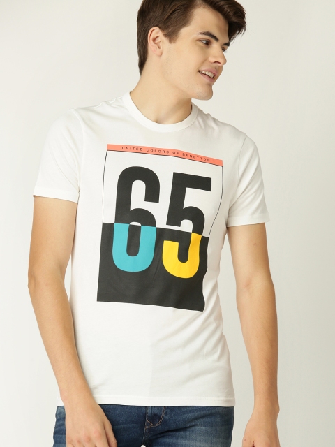 

United Colors of Benetton Men White & Black Printed Round Neck T-shirt