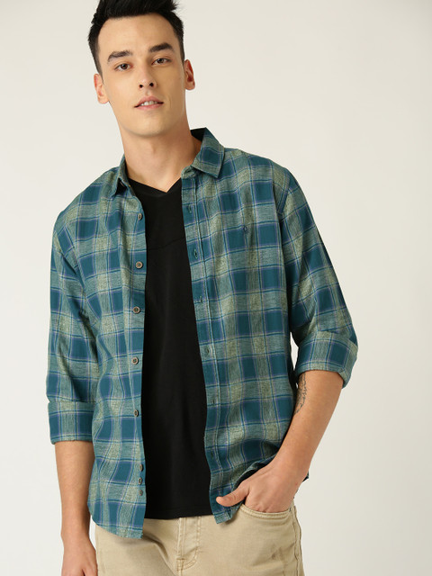 

United Colors of Benetton Men Green Regular Fit Checked Casual Shirt
