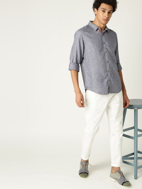 

United Colors of Benetton Men Blue Regular Fit Solid Casual Shirt