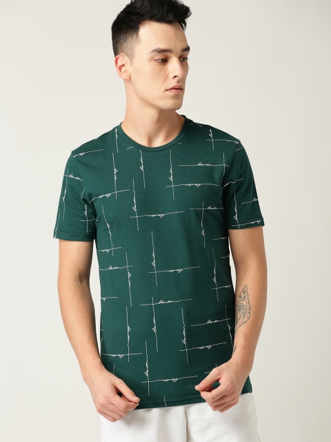 

United Colors of Benetton Men Teal Green & White Printed Round Neck T-shirt