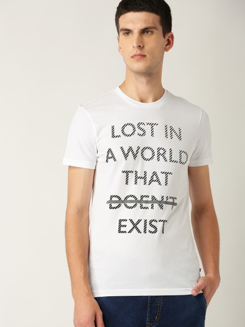 

United Colors of Benetton Men White & Black Printed Round Neck T-shirt