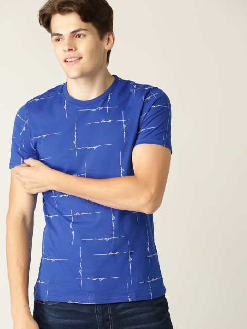 

United Colors of Benetton Men Blue & White Printed Round Neck T-shirt