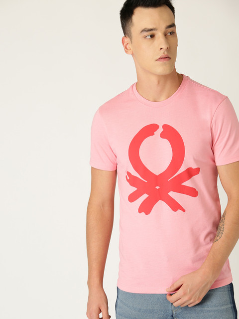 

United Colors of Benetton Men Pink Printed Round Neck T-shirt