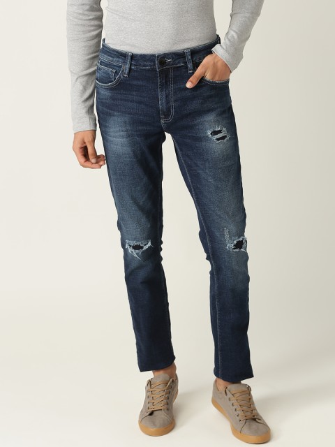 

United Colors of Benetton Men Navy Blue Skinny Fit Mid-Rise Low Distress Stretchable Jeans